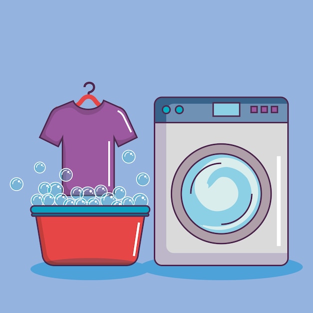 Washing machine with basin tshirt soap bubbles