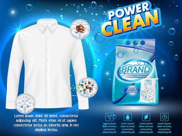 Washing powder advertising vector realistic illustration