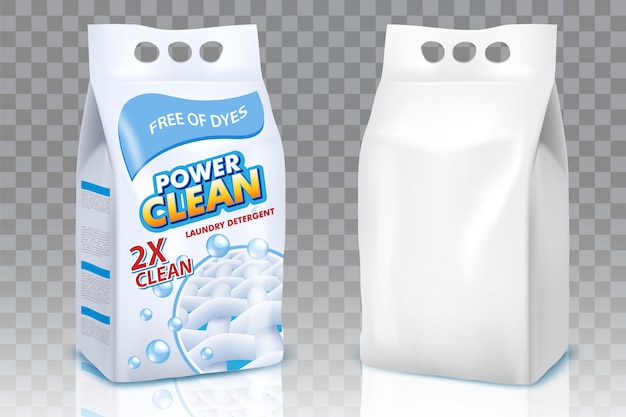 Washing powder bags realistic set