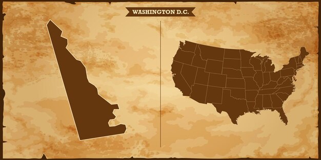 washington dc state map united states of america map with federal states in vintage map background