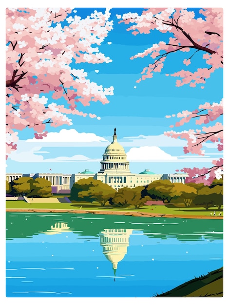 Vector washington dc united states vintage travel poster souvenir postcard portrait painting illustration