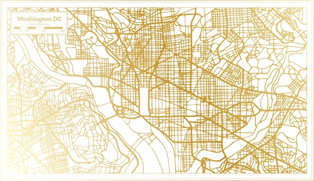 Washington DC USA stadsplattegrond in retro stijl in gouden kleur overzichtskaart