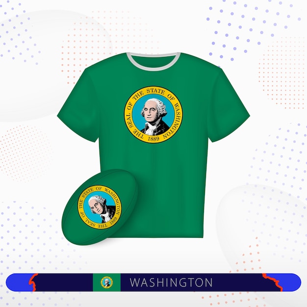 Vettore maglia da rugby washington con pallone da rugby di washington su sfondo sportivo astratto