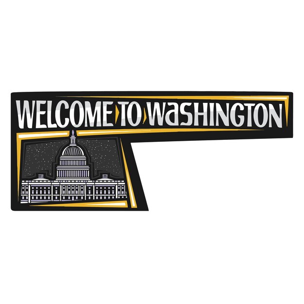 Washington skyline landmark flag sticker emblem badge travel souvenir illustration