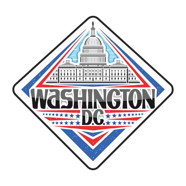 Washington Skyline Landmark Vlag Sticker Embleem Badge Reizen Souvenir Illustratie