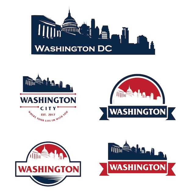 Vettore orizzonte di washington usa sagoma di paesaggio urbano e punti di riferimento di logo