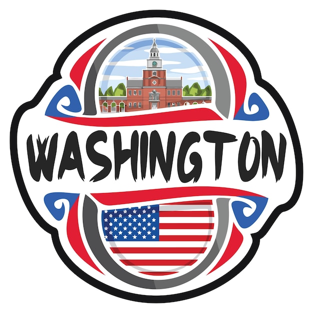 Washington usa united states flag travel souvenir sticker skyline logo badge stamp seal emblem