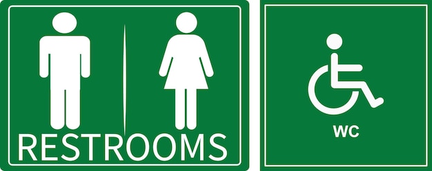 Washroom Sign Restrooms identification Green Board Toilet sign wheel chair sign WC sign icon