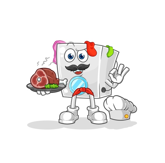 Wasmachine chef-kok met vlees mascotte cartoon vector