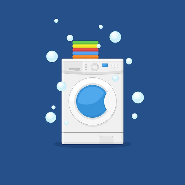 Wasmachine en handdoeken illustratie