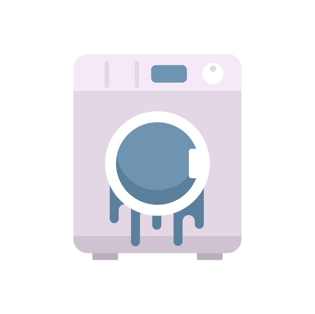 Wasmachine met lekkend water afgebeeld in een minimalistische stijl