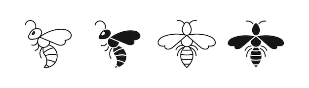 Wasp icon set black and linear top view and side view vector eps 10