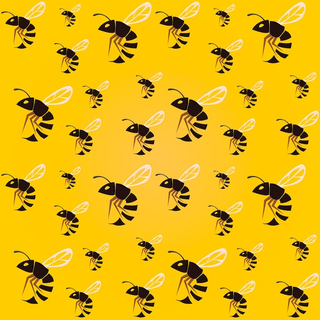 Wasp insect seamless icon vector pattern on yellow background