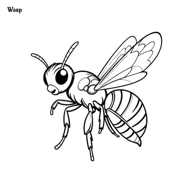 Wasp met de hand getekende kleurpagina en outline vectorontwerp
