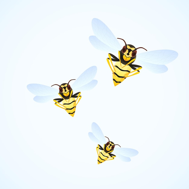 Vector wasp swarm cartoon illustration isolated on white background