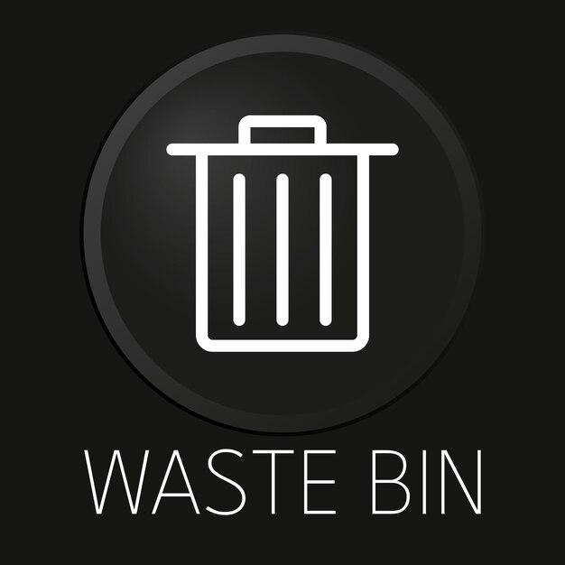 Waste bin minimal vector line icon on 3d button isolated on black background premium vector