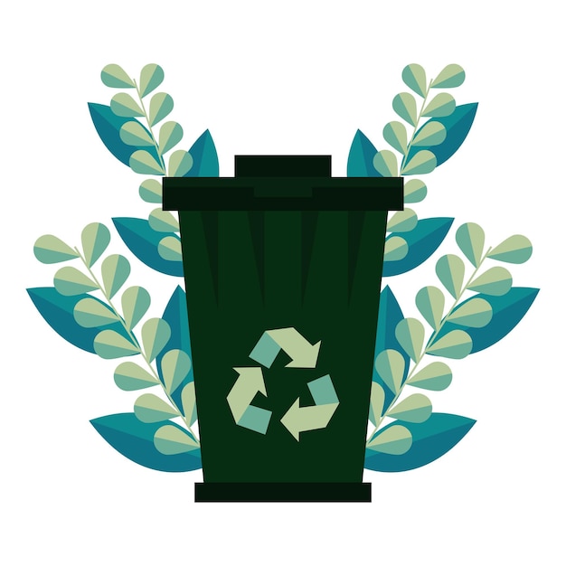 Waste bin with leafs ecology icon