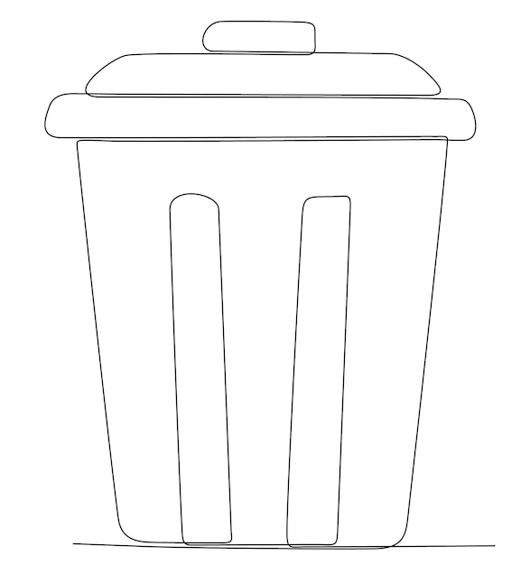 Waste container in continuous line art drawing style Arrow pointing at trash can to remind people