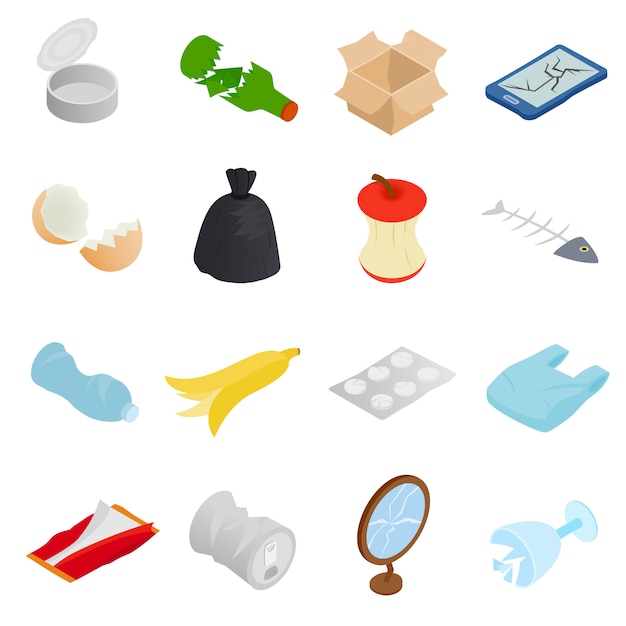 Waste and garbage for recycling icons set 