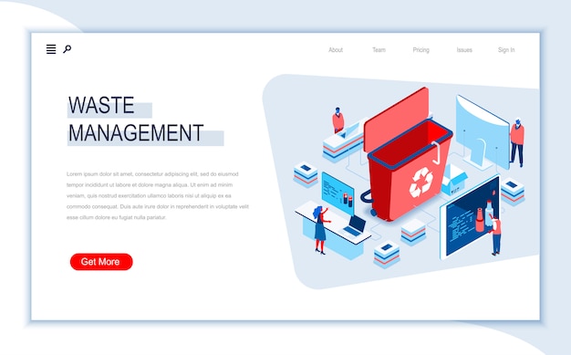 Waste management isometric landing page template.