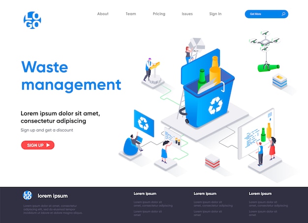 Waste management isometric landing page template