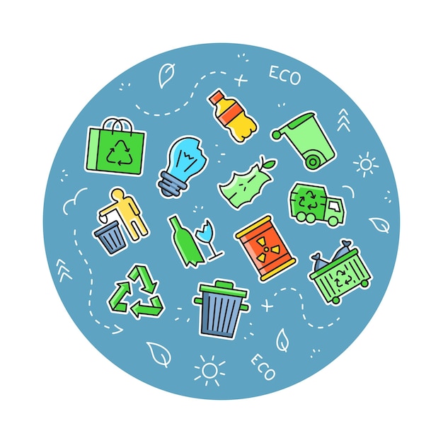 Waste recycling - icons set. Simple eco symbols.