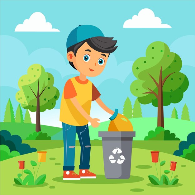 Waste recycling recycle cleanup disposal refuse dustbin hand drawn cartoon sticker icon concept