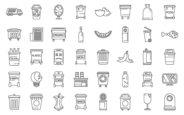 Waste sorting icons set outline vector Garbage sort ecology