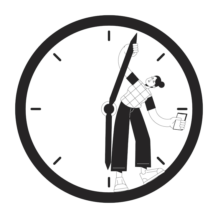 Vector wasting time on internet with mobile phone black and white concept vector spot illustration