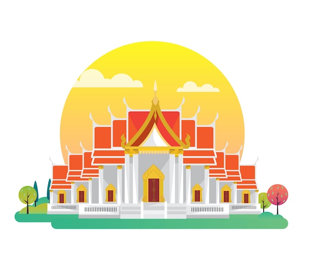 Wat Benchamabophit Bangkok, Thailand Vector Illustration