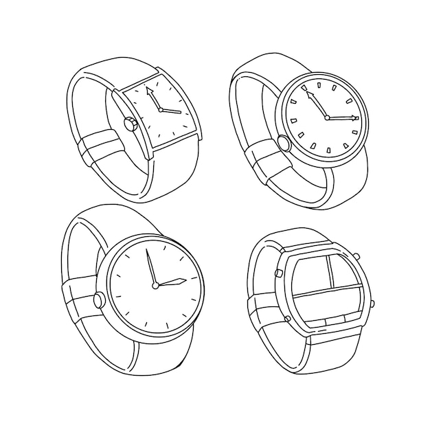 Watch handrawn doodle illustrations vector set