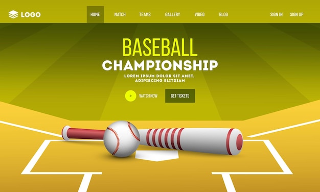 Premium Vector Watch now baseball championship website banner design with highlight baseball bat