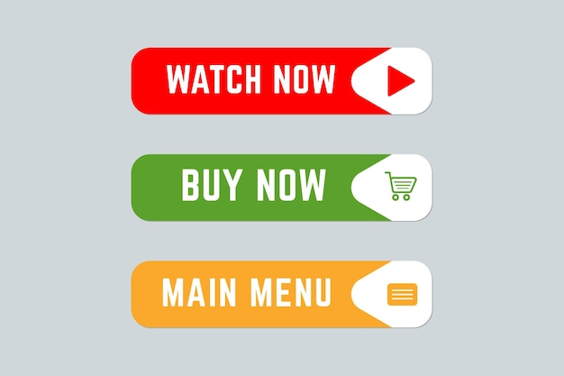 Watch now, buy now and main menu web button set.