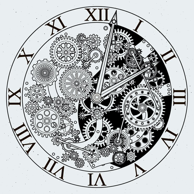 Vector watch parts. clock mechanism with cogwheels. 