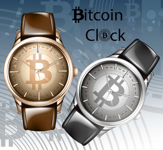 Watch realistic illustration. bitcoin wristwatch templates