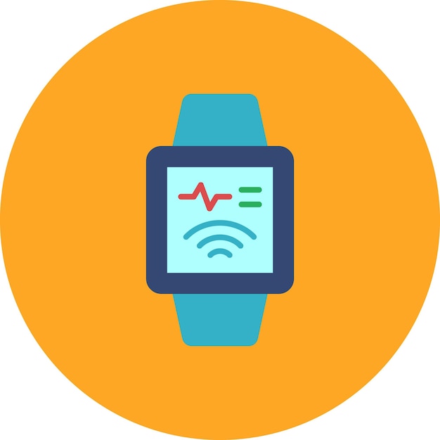 Vector a watch with a blue band on it is shown in an orange circle