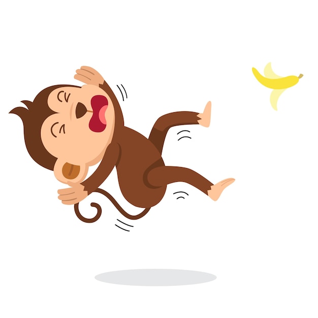 Vector watch your step monkey slipping on a banana peel isolated illustration vector