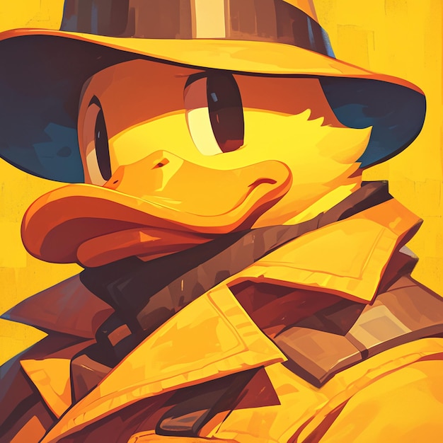 A watchful duck firefighter cartoon style