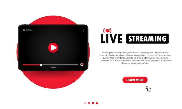 Guardando lo streaming live sull'illustrazione del tablet. webinar online, lezione, corso