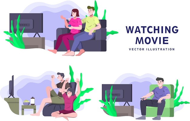 Vector watching movie - activity vector illustration