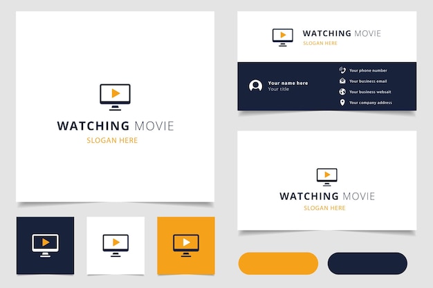 Watching movie logo design with editable slogan branding