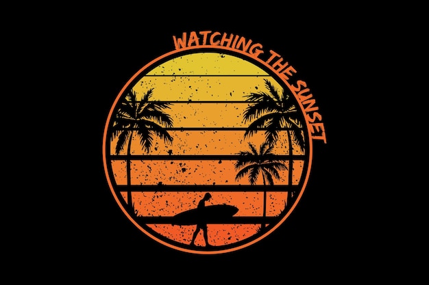 Watching the sunset retro design landscape