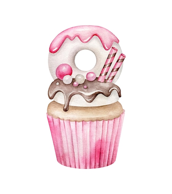 Vettore cupcake decorato watecolor