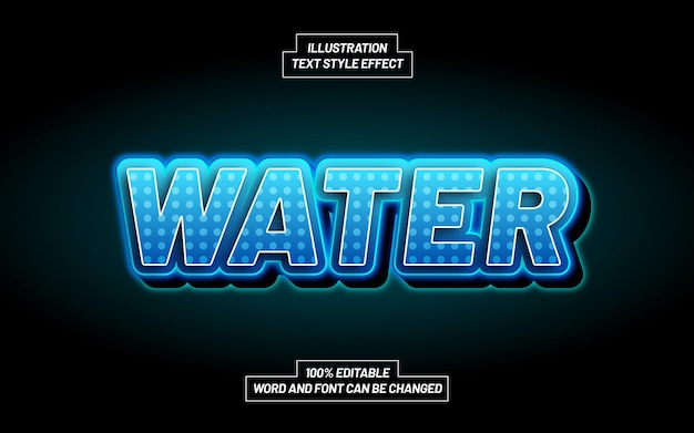 Vector water 3d bold editable text style effect