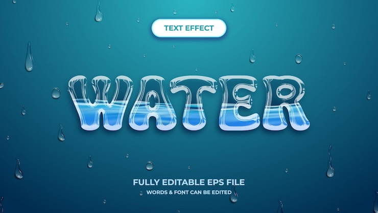Vector water 3d text effect editable modern lettering typography font style