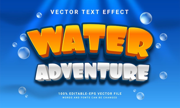 3d-текстовый эффект водного приключения, редактируемый текстовый стиль и подходящий для игровых активов