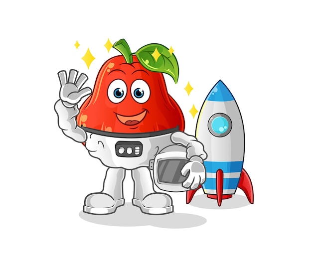 Water appel astronaut zwaaien karakter cartoon mascotte vector