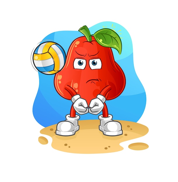 Water appel spelen volleybal mascotte cartoon vector