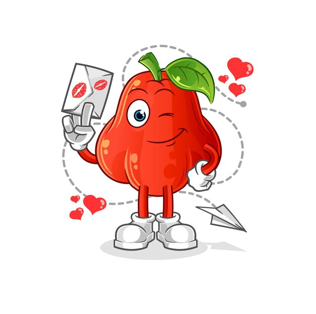 Water apple hold love letter illustration. character vector