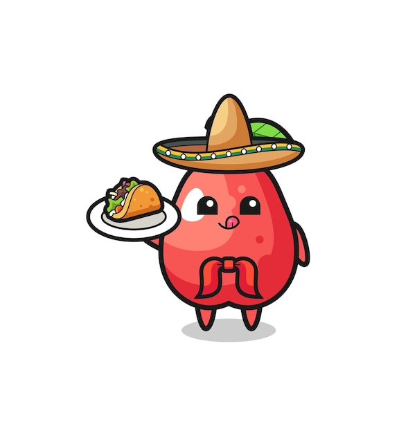 Water apple Mexican chef mascot holding a taco cute design